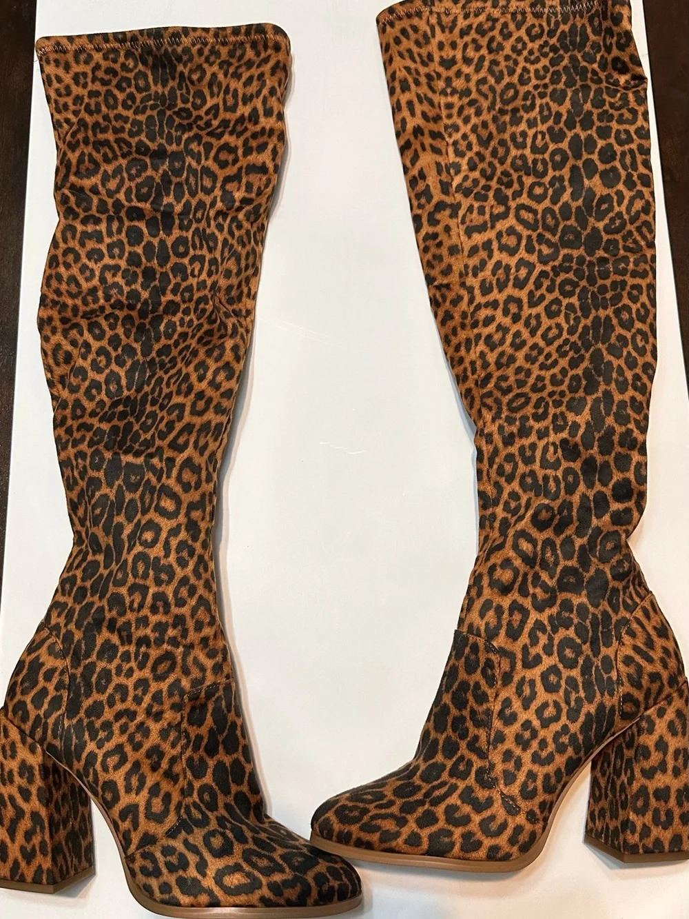 Jessica Simpson Leopard Print Knee-High Block Heel Boots - Brown